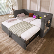 Divano letto ULEVR 90x190 cm con letto estraibile, USB, Type-C e portabicchieri, grigio