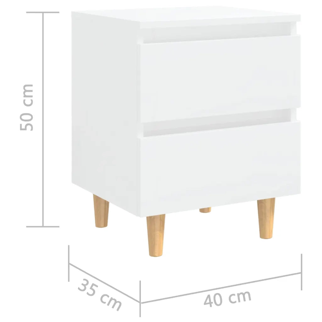 Set di 2 Comodini | Armadio da Notte | Mobiletto da notte con Gambe Legno Pino Bianco Lucido 40x35x50 cm
