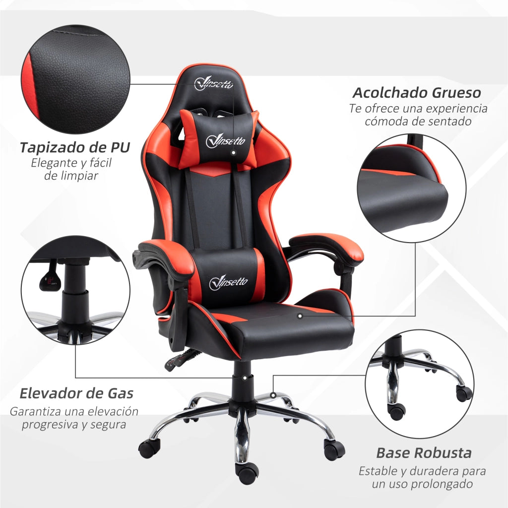 Sedia da Gaming Racing Girevole Regolabile in Altezza ¨C zephmum ¨C Rosso 63x67x122-130 cm