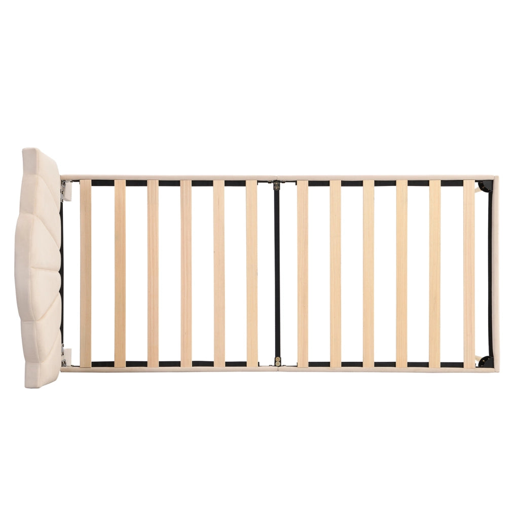 Letto imbottito 90x200 cm; testiera regolabile; velluto beige (Senza materasso)