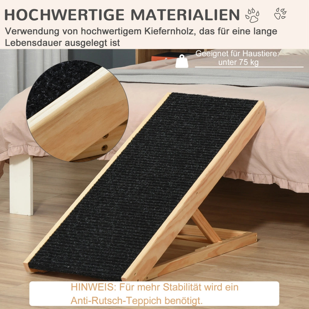 Rampa per animali pieghevole e regolabile in altezza con superficie antiscivolo in legno di pino nero 90 × 40 × 61 cm
