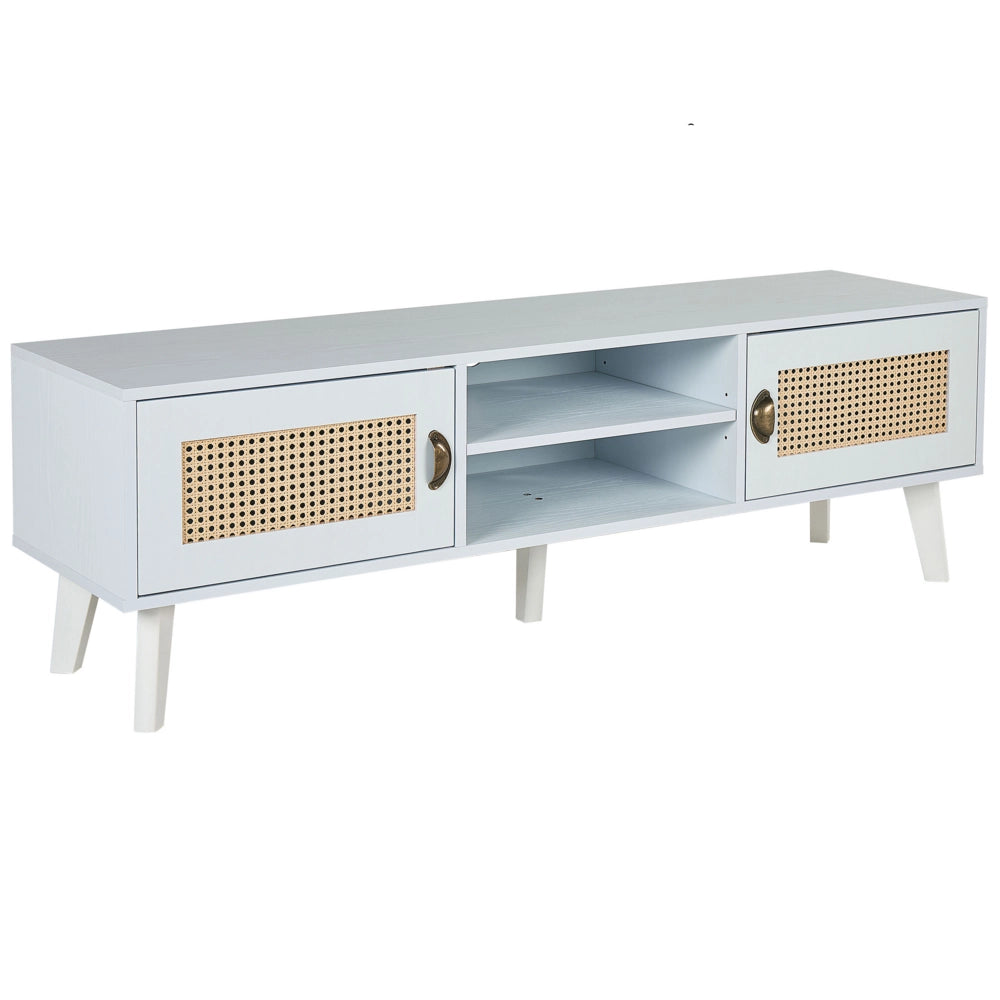 Mobile TV 2 ante 2 scaffali in MDF colore bianco e beige stile boho retrò soggiorno