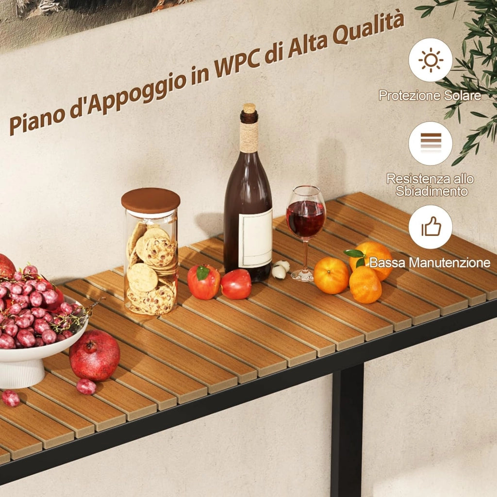 Tavolo Consolle da Esterno Stretto, 129x42x75 cm, Tavolo da Balcone in WPC Impermeabile con Struttura Metallica, Portata 60 kg per Terrazzo, Giardino e Ingresso, Portata 60 kg