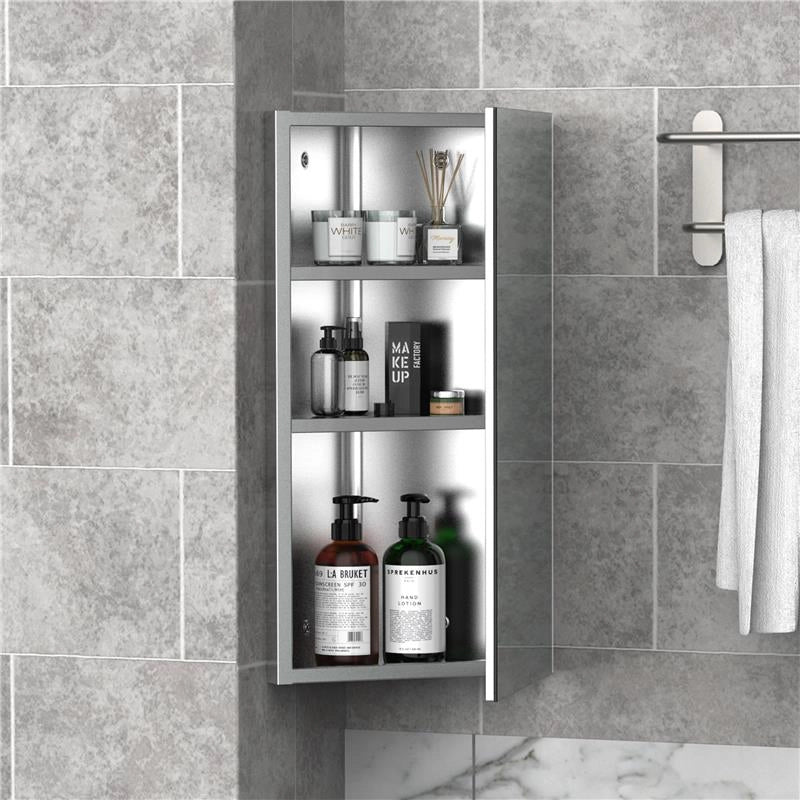ARMADIETTO PENSILE ANGOLARE DA BAGNO IN ACCIAIO CON SPECCHIO 60 X 30 X 18.4CM