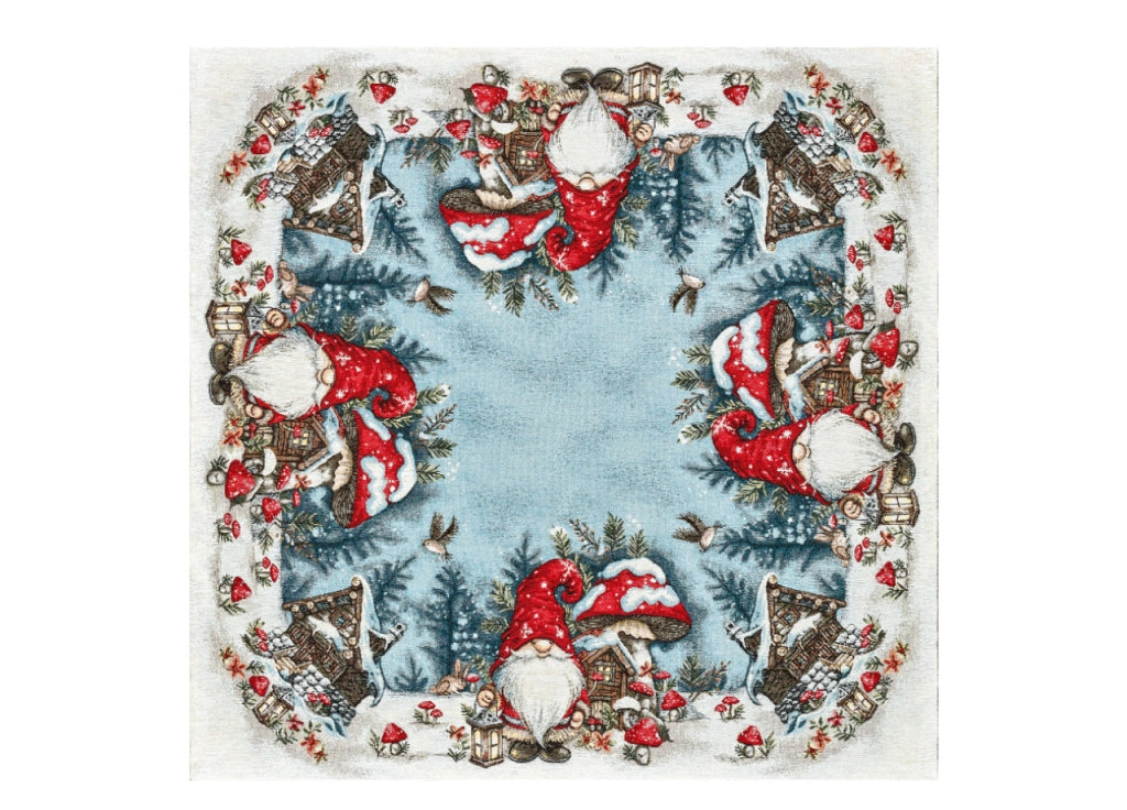 Tovaglia Centrotavola Centrino Tavolo Fantasie Natalizie Cinigliato Piazzato Made Italy - 90x90 - Elfo Fungo