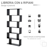 Libreria Legno Design Moderno con 6 Ripiani 80 × 23 × 192cm Nero