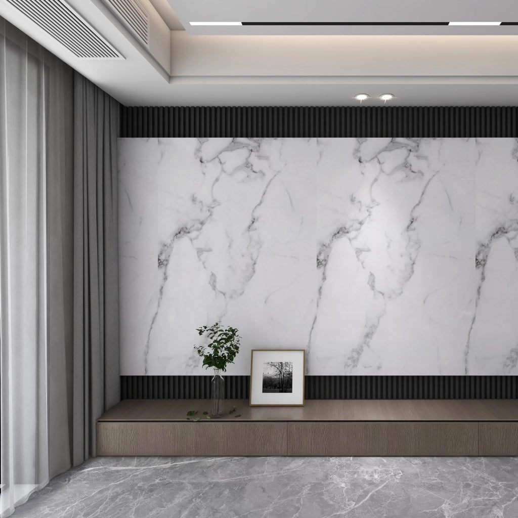 Set Bladel di 8 Pannelli Decorativi in PVC per Parete - Effetto Marmo White Marble [neu.haus]