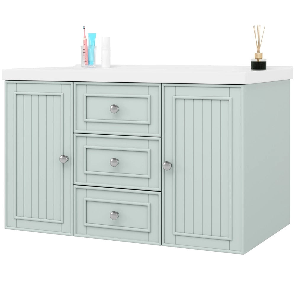 Mobile Sottolavabo Bagno con 3 Cassetti Sospeso ¨C Xylo ¨C Verde 78.5x46x46.8cm