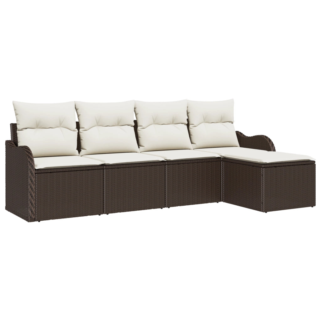 Set di Divani da Giardino  da 5 Pezzi con Cuscini in Polyrattan Marrone