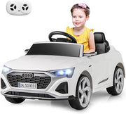12V Audi Auto Elettrica per Bambini, Veicolo Elettrico con Telecomando Clacson Luci LED Musica, 3 Velocità 3-5 Km/h, Avvio Morbido, Auto per Bambini 3 Anni+ (Bianco)