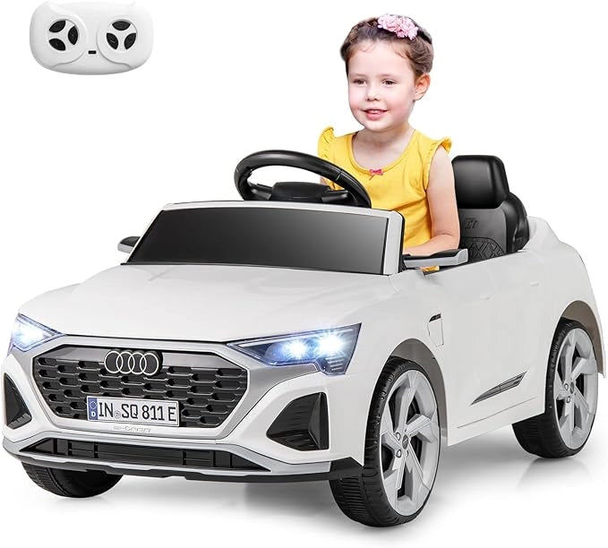 12V Audi Auto Elettrica per Bambini, Veicolo Elettrico con Telecomando Clacson Luci LED Musica, 3 Velocità 3-5 Km/h, Avvio Morbido, Auto per Bambini 3 Anni+ (Bianco)