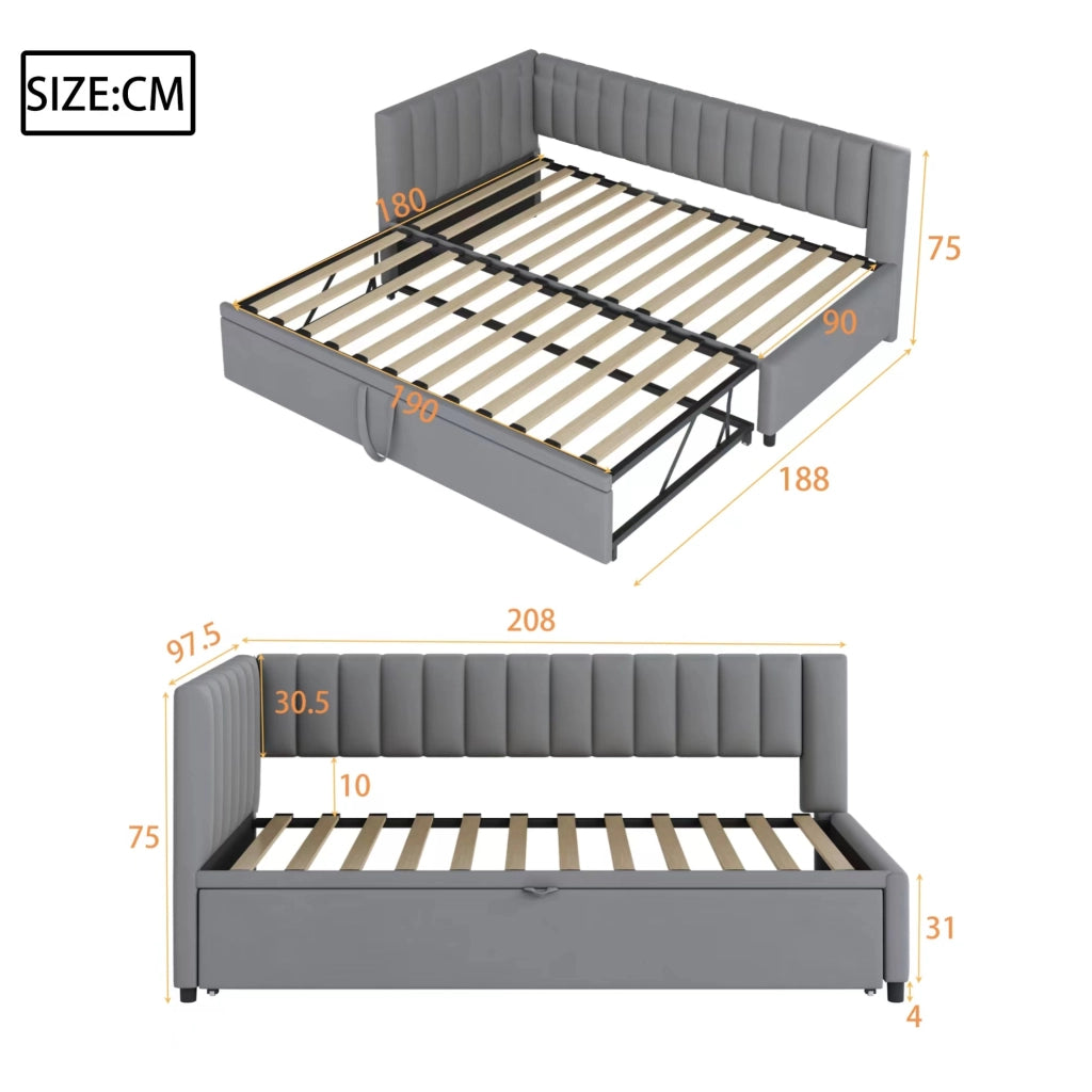 Divano letto L 90x200 cm estraibile; velluto; grigio