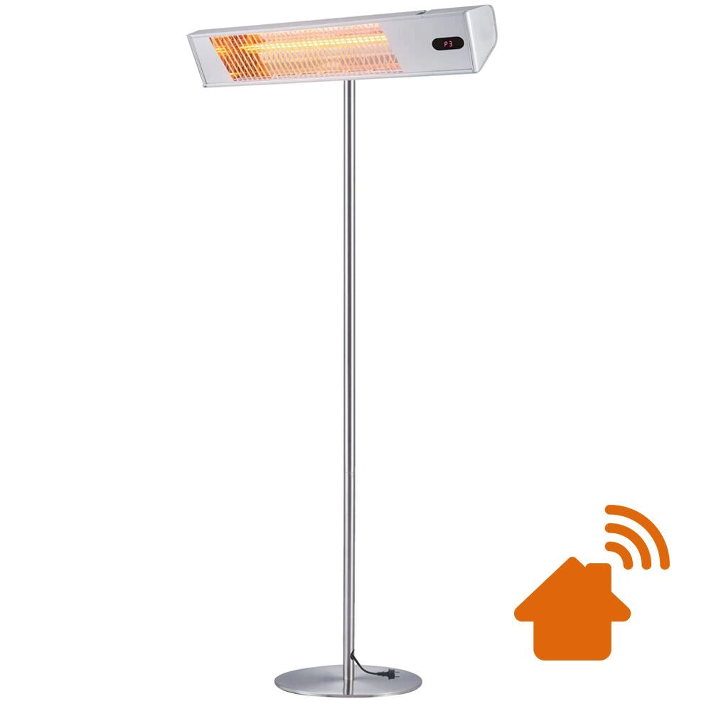 Sined Caldo Ira Inox Palo Wifi Lampada Riscaldante Wifi Esterna Da 2000 Con Kit Completo Di Palo Grigio Riscaldamento da Esterno Onda Corta Ira e Telecomando Con Griglia Per Protezione e Display