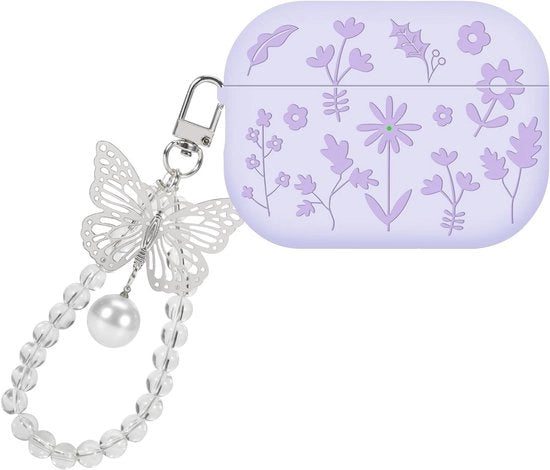 Case per AirPods Pro 1 e 2 con Chiave a Farfalla e Disegno a Fiore Inciso, Silicone, Resistente alla Polvere e alla Ruggine, Ideale per Donne