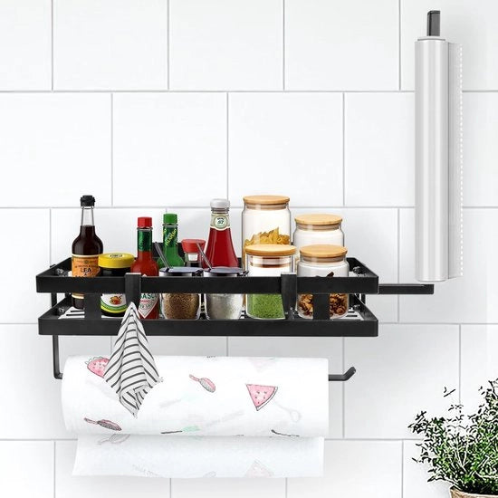 Hanger per erba e contenitore di carta per asciugamani per fissaggio alla parete - senza foratura con adesivo e viti - per cucina e bagno