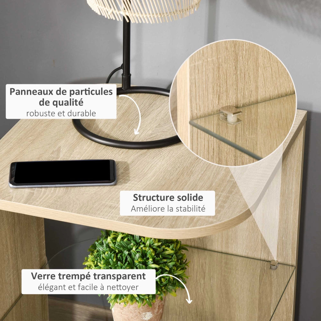 Tavolino da salotto con ripiani ¨C zephmum ¨C vetro temperato, legno naturale