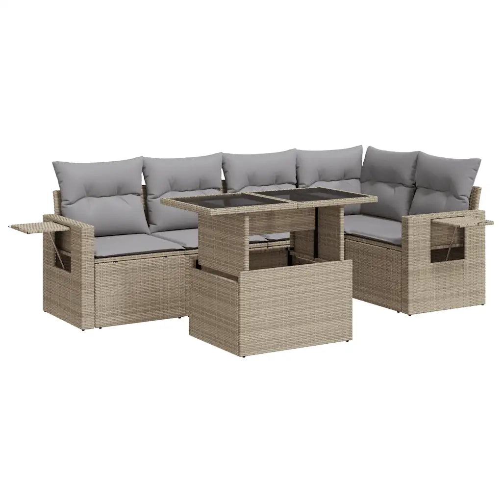 Set Divano da Giardino 6 pz con Cuscini Beige in Polyrattan 3326480