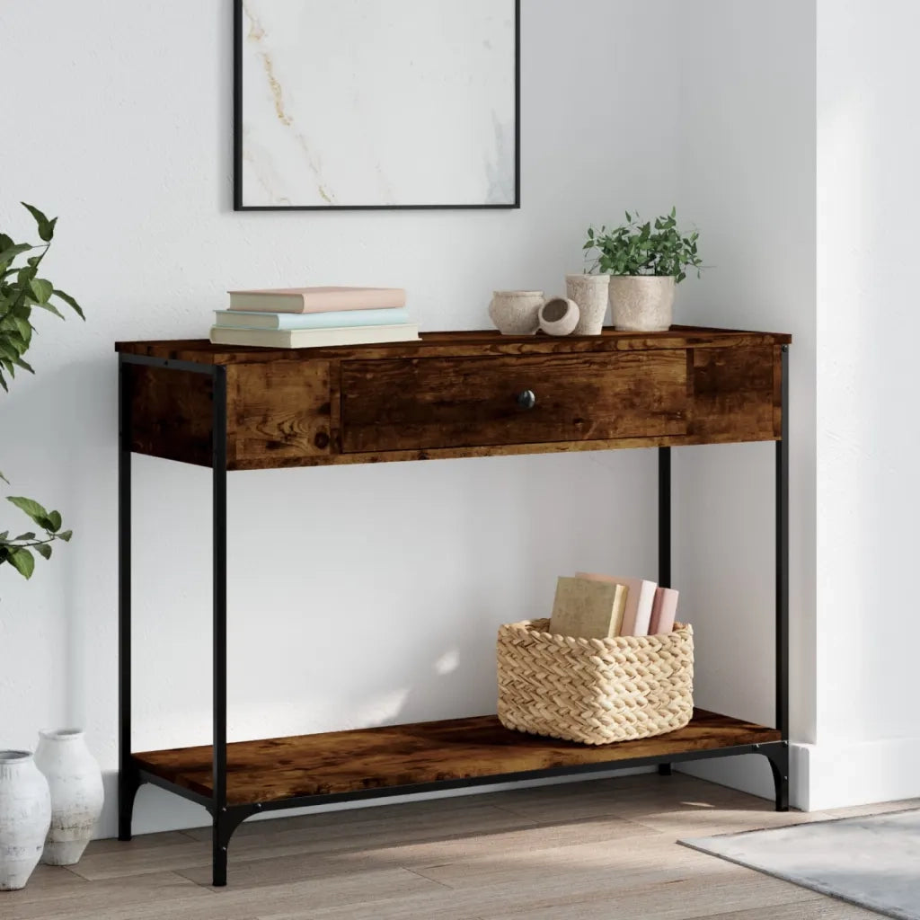 Tavolino Consolle-Tavolino da soggiorno-Tavolo Rovere Fumo 100x34,5x75cm Legno Multistrato 443023