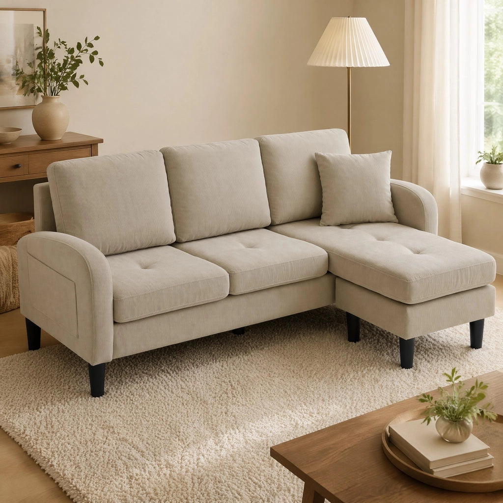 DIVANO Angolare Modulare con Chaise Longue 166 x 118 x 77 cm Corda Marrone Grigio