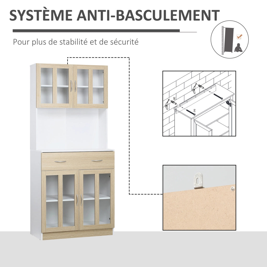 Credenza 4 Ante con Vetrina e Cassetto ¨C Minimal ¨C Legno Bianco Effetto Rovere