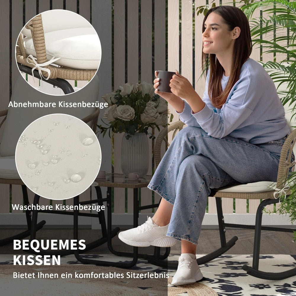 Set Sedie a Dondolo con Tavolino da Giardino e Cuscini ¨C Xylo ¨C Rattan, 3 Pezzi