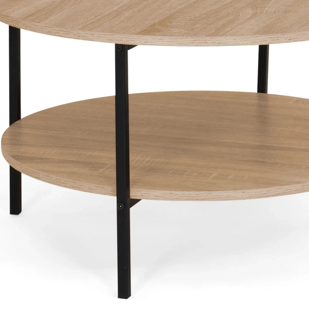 IDMarket - DETROIT mesa de centro redonda de doble tablero, 70 cm, diseño industrial