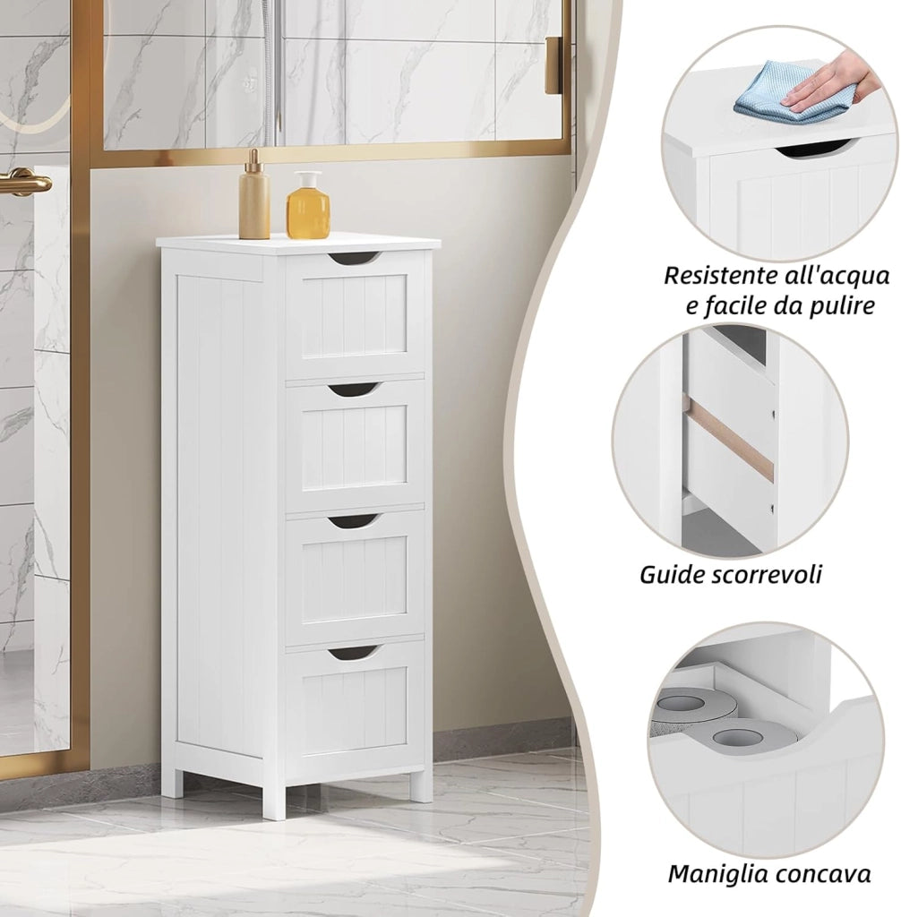 Armadio Bianco Armadietto da Bagno Mobile a Colonna Bagno a Terra Mobile Multiuso per la Casa 30x30x82 cm