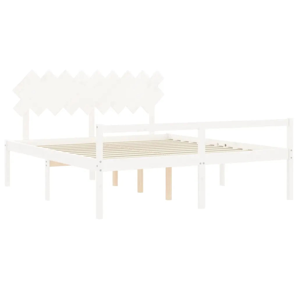 Letto matrimoniale | Letto per adulti | Letto per Anziani con Testiera Bianco Super King Legno Massello