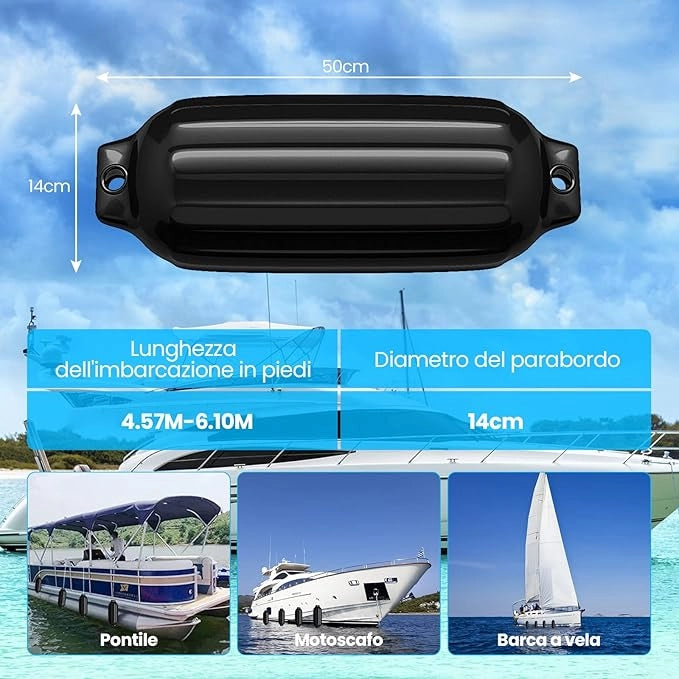 4 x Parabordi per Barca, Parabordi per Imbarcazioni, Gommonni, Boat Fender(Nero)