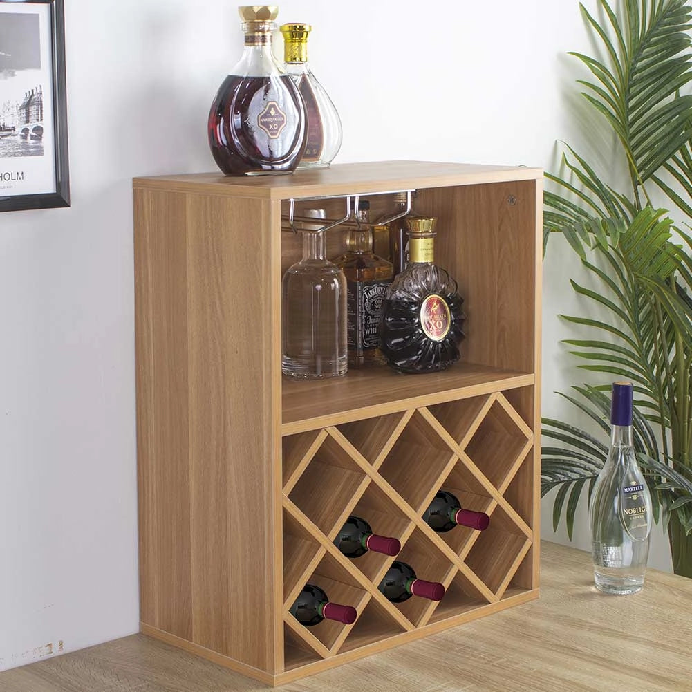Mobile Bar Cantinetta Bottiglie Vino Legno Cantina 8 Posti Porta Calici Marrone