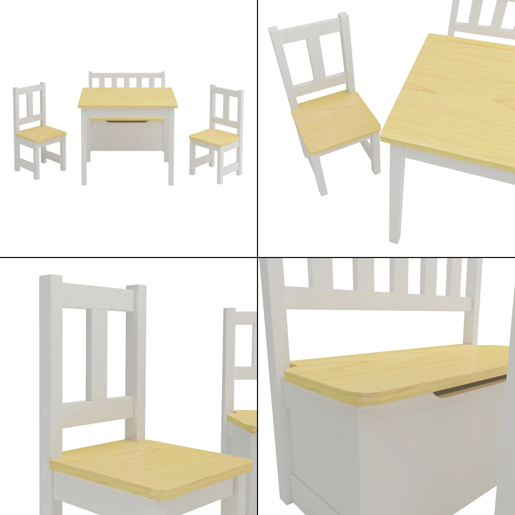 Set 'Lousame' Mobili per Cameretta Composto di 1 Tavolo, 2 Sedie e 1 Cassapanca - Bianco/Naturale [en.casa]