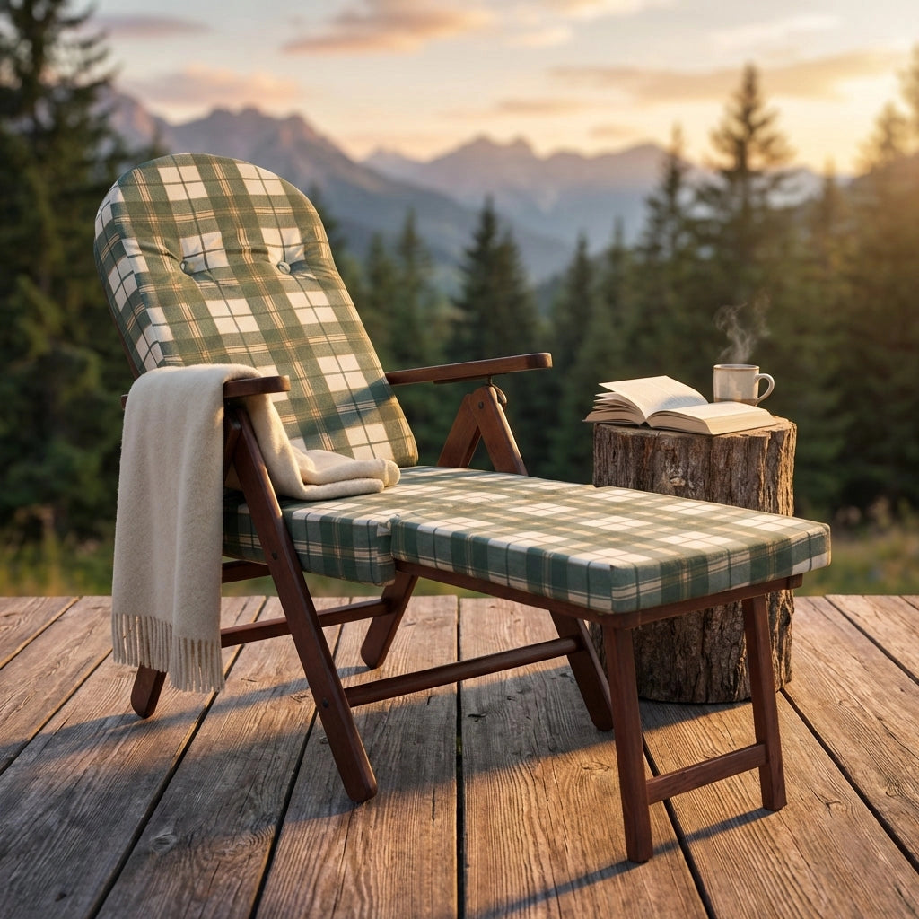 Poltrona Sdraio 4 posizioni con cuscino in Cotone Legno cm 84x75x110 - PERCY