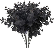 2 pezzi di rami fittili di eucalipto neri con foglie di eucalipto decorazione per piante in plastica per balcone, giardino, interni, esterni, decorazione di matrimonio, arredamento di casa, disposizione di tavola.