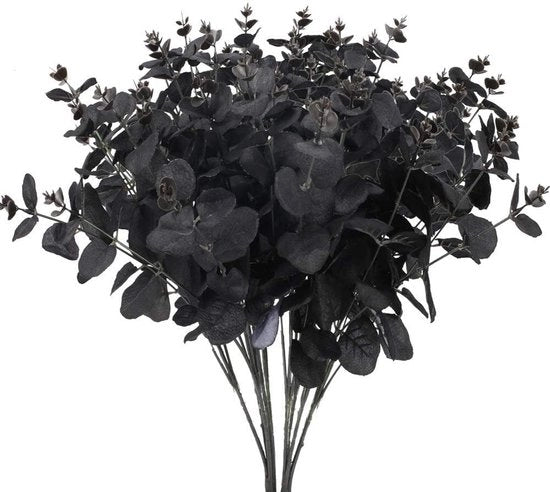 2 pezzi di rami fittili di eucalipto neri con foglie di eucalipto decorazione per piante in plastica per balcone, giardino, interni, esterni, decorazione di matrimonio, arredamento di casa, disposizione di tavola.