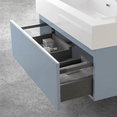 Mobile sospeso 80 cm blu pastello lavabo in resina e specchio LED Iside
