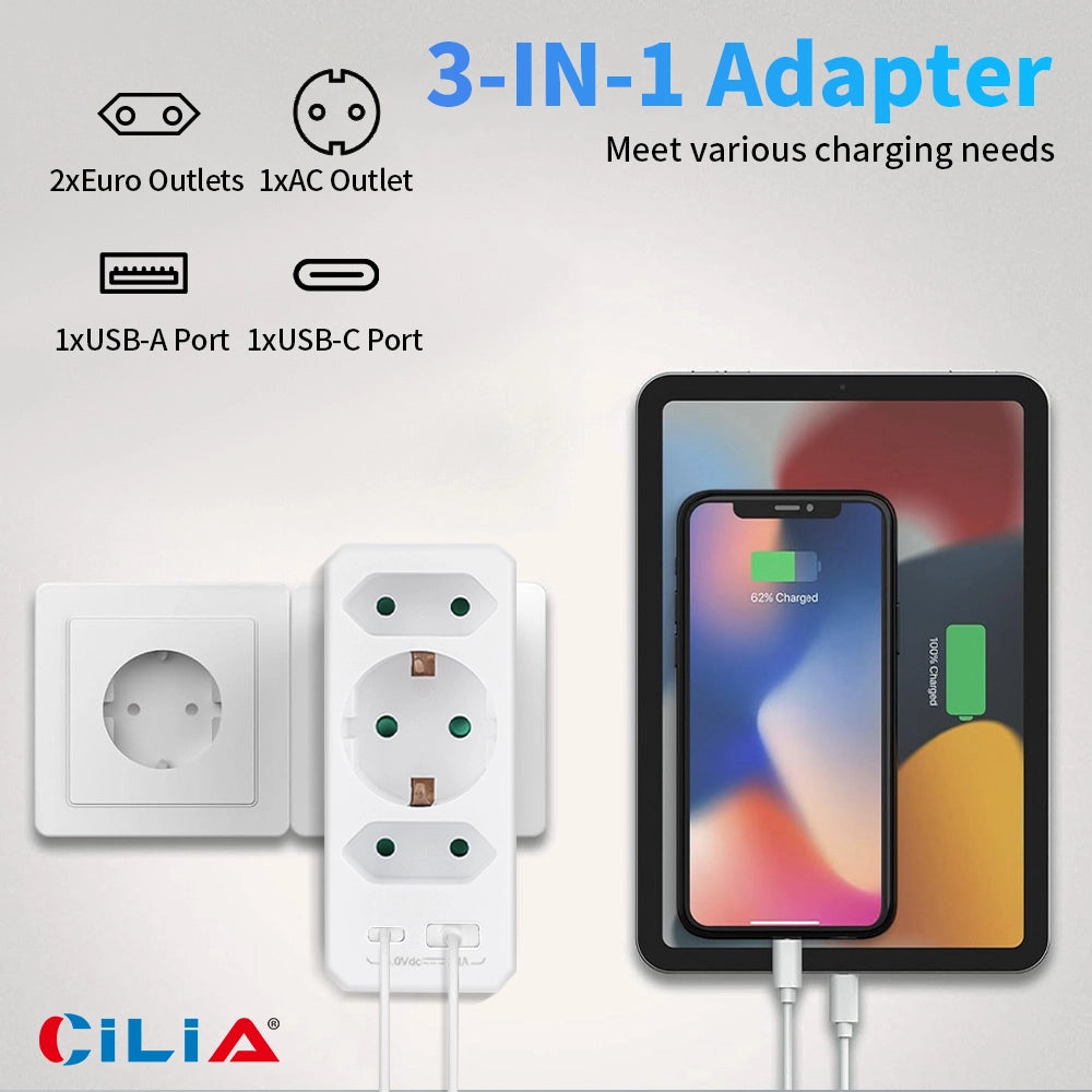 Presa Elettrica 5-in-1 Tipo F Schuko ¨C zephmum ¨C Bianco con USB-C/A
