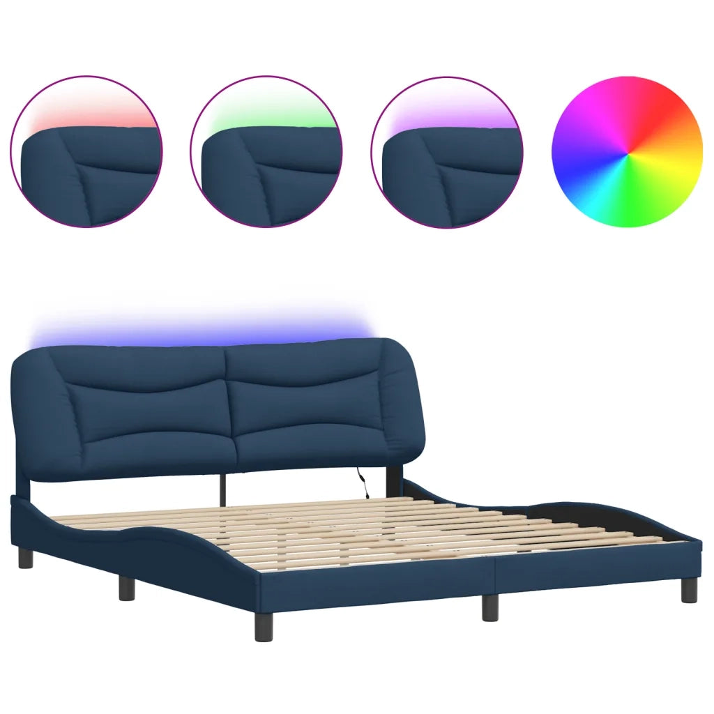 Giroletto con LED senza Materasso-Struttura Letto Hvar Blu 180x200 cm in Tessuto