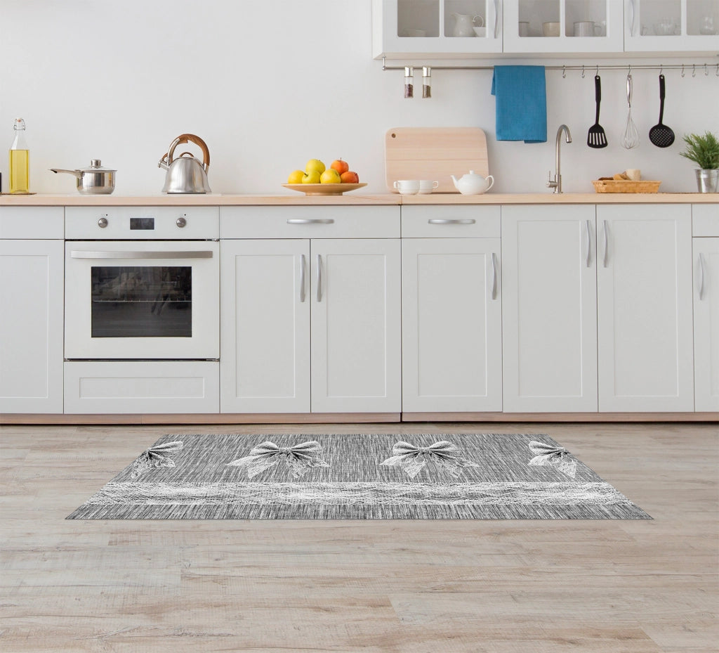 Tappeto passatoia fantasia made in Italy antiscivolo lavabile aderente FioccoGrigio - 50x200 cm