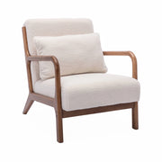 Poltrona scandinava in tessuto bouclé e legno di gomma scuro, crema