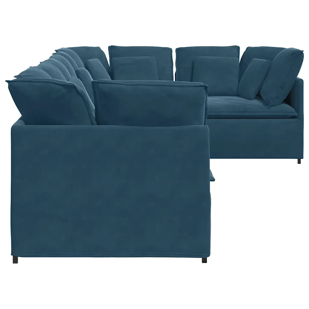 Divano Modulare con Cuscini in Velluto Blu