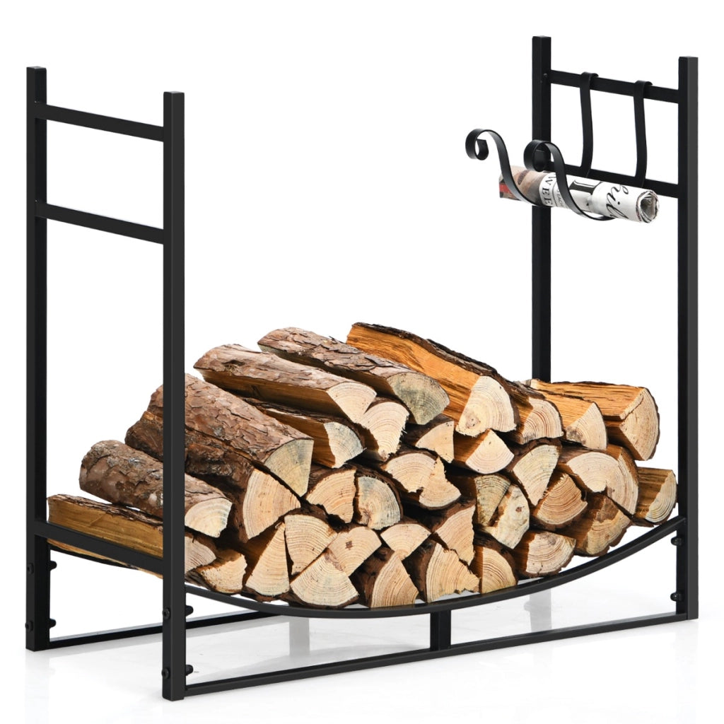 Portalegna da ardere in metallo lungo 84cm con supporti per accendifuoco staccabili, Portalegna portata 50kg-Accessori caminetti e stufe a legna