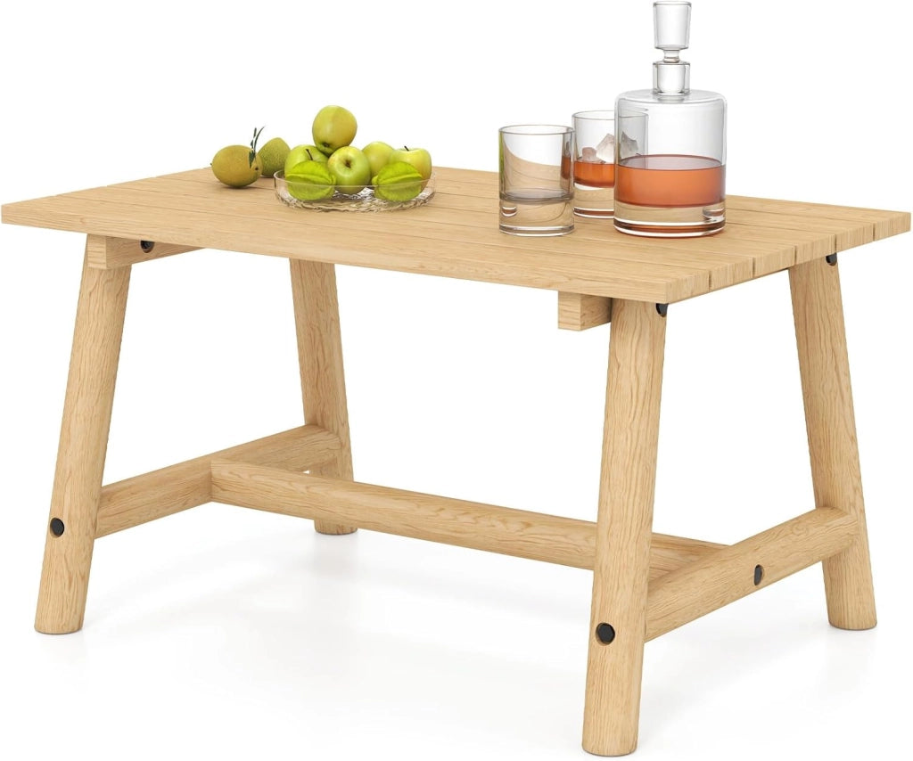 Tavolo da giardino in legno massello, tavolino ausiliario terreza esterno con carico di 125 kg, tavolino basso rettangolare con piano a doghe per balcone, patio, 90 x 55 x 50 cm (naturale)