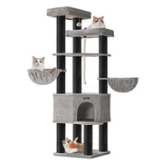 Grande albero per gatti torre gioco per gatti a più livelli 55 x 55 x 186,7 cm pali in sisal da 11 cm di diametro grigio 12_0008009