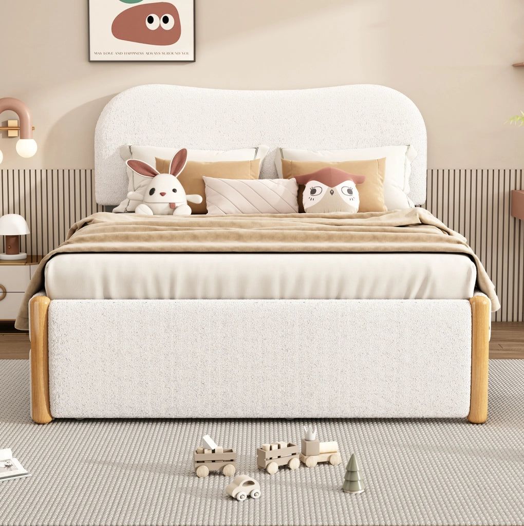 Letto imbottito 140x200 cm con letto estraibile bianco