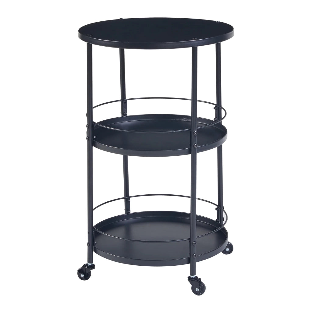 Carrello di servizio mobile contenitore per cucina/soggiorno con 3 ripiani rotondi 75 x 45 cm metallo nero 03_0009227