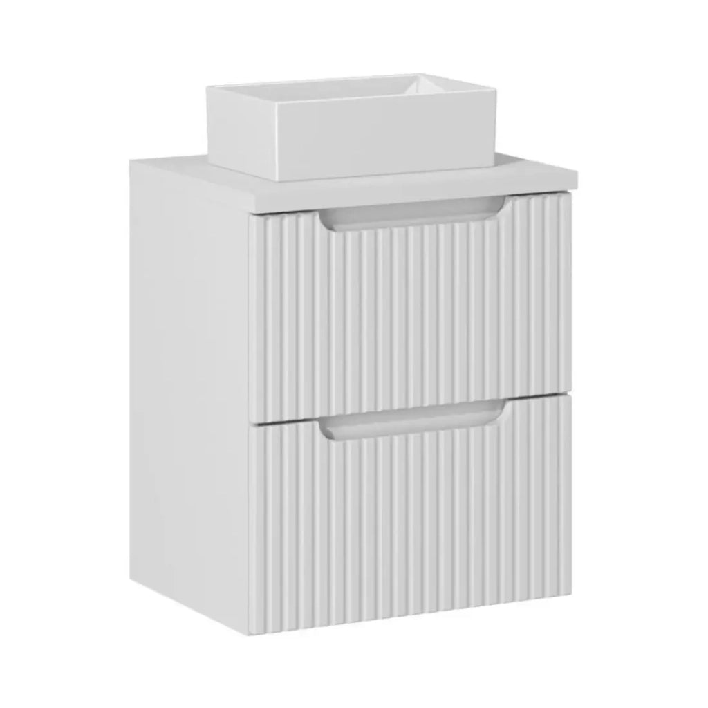 Set da bagno VANO bianco 50cm: mobile sottolavabo con cassetti + top per lavabo bianco + lavabo rettangolare da appoggio