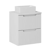 Set da bagno VANO bianco 50cm: mobile sottolavabo con cassetti + top per lavabo bianco + lavabo rettangolare da appoggio