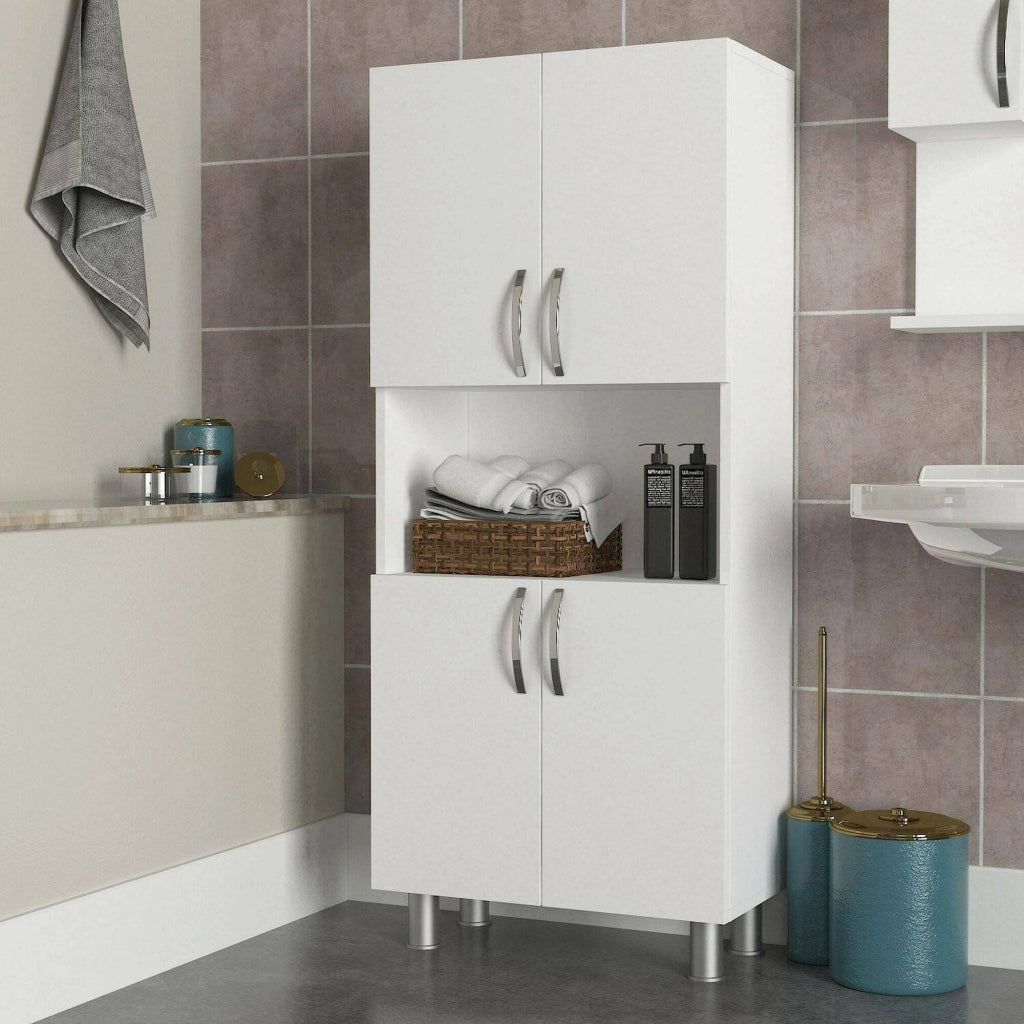 Armadio multiuso grande Tchoo, Mobile multifunzionale, Mobiletto scarpiera, Guardaroba porta scarpe, 60x30h140 cm, Bianco