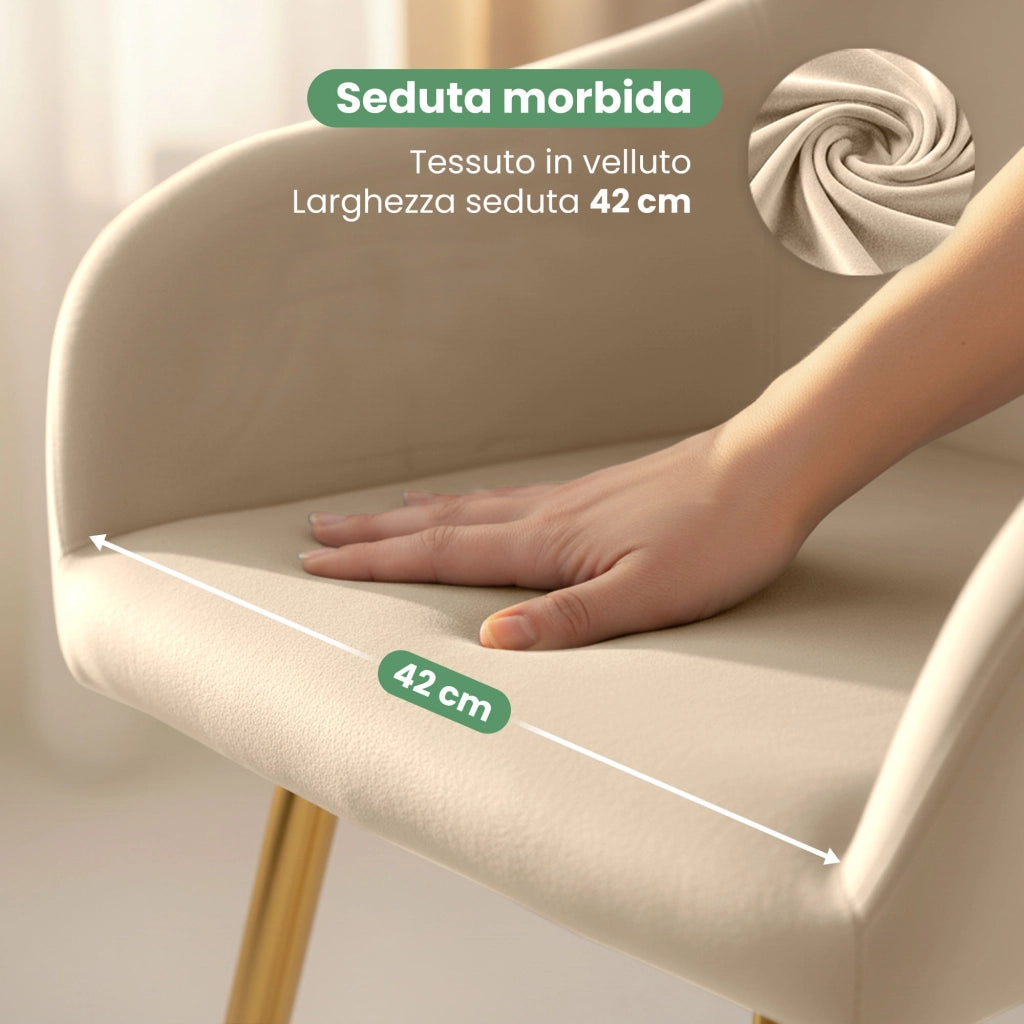 Set di 2 Sedie in velluto liscio ESTELLE Beige gambe oro