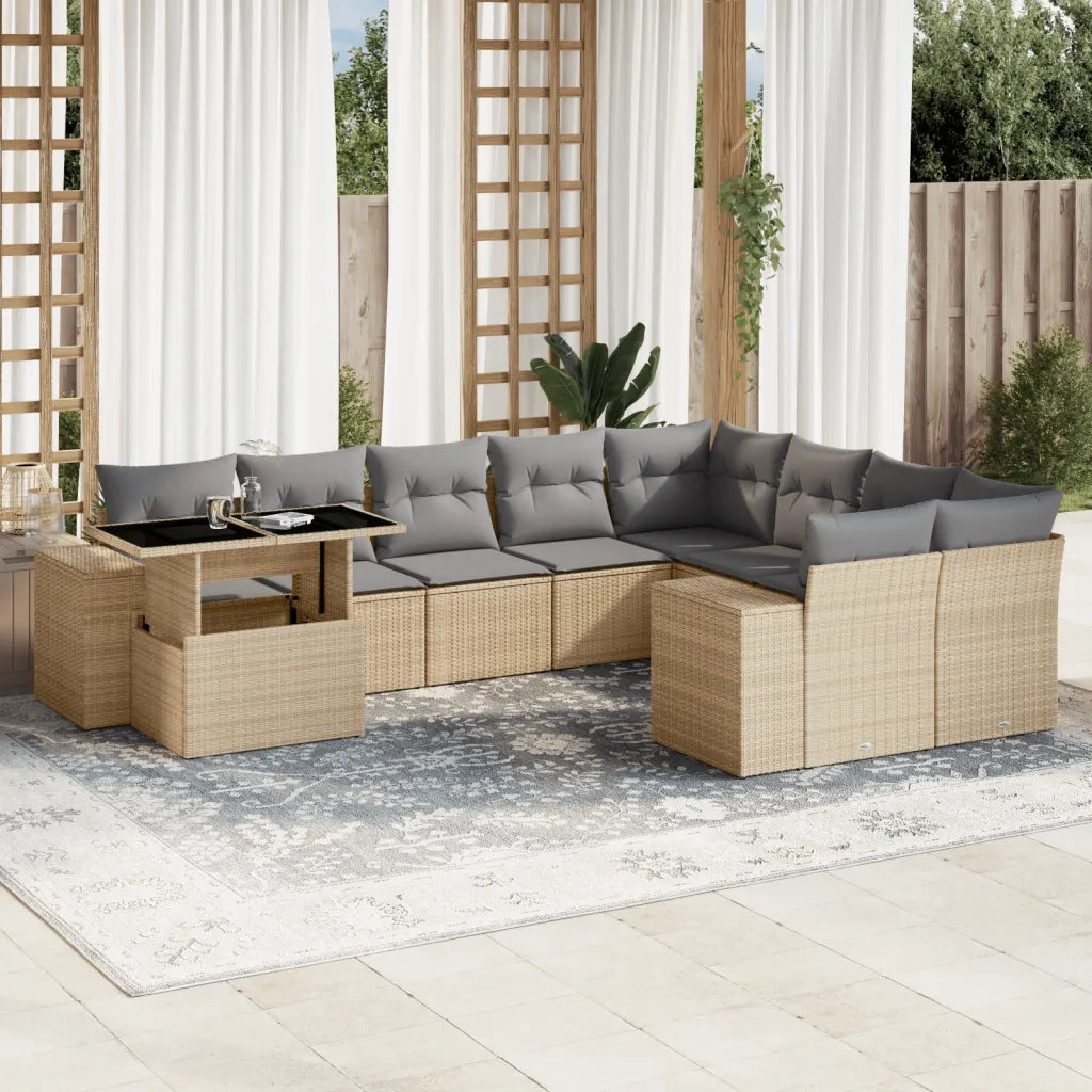 Set Divano da Giardino 10 pz con Cuscini Beige in Polyrattan 3269399